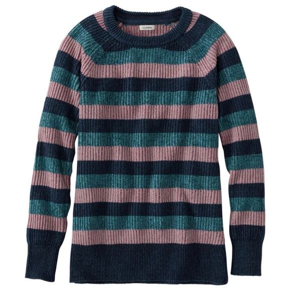 L.L. Bean Women’s Sz S Pink Blue Stripe Pullover Sweater Coastal Cotton - Picture 1 of 10